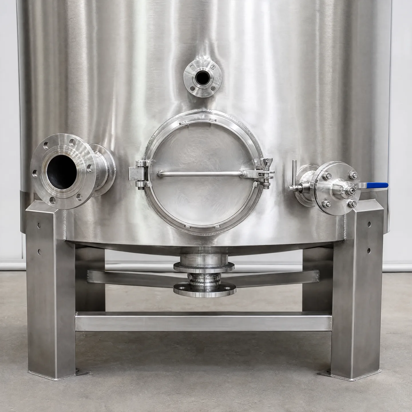 Plausible nozzle, manway and flange cluster on a tank body