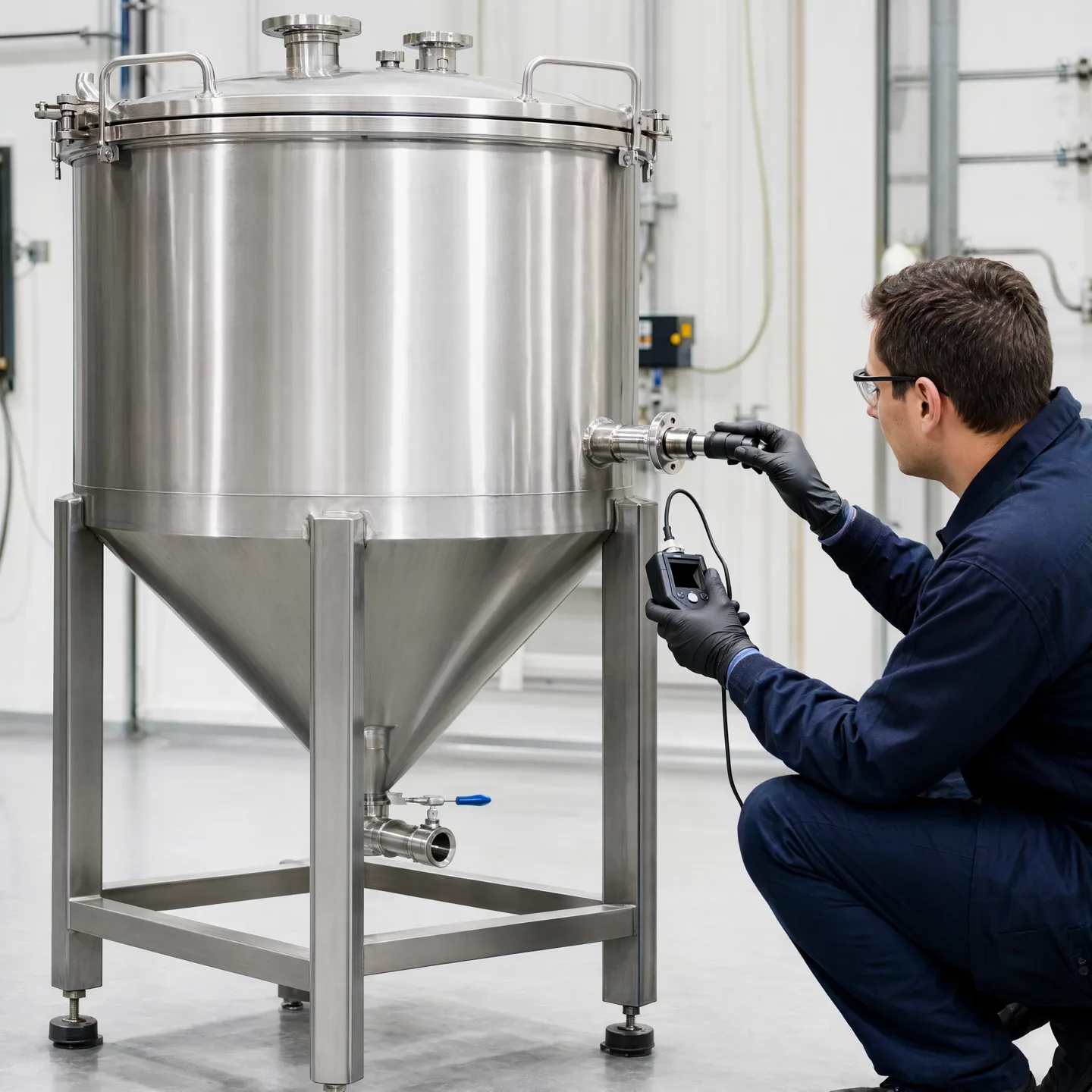 Technician performing a safe gas-tightness inspection
