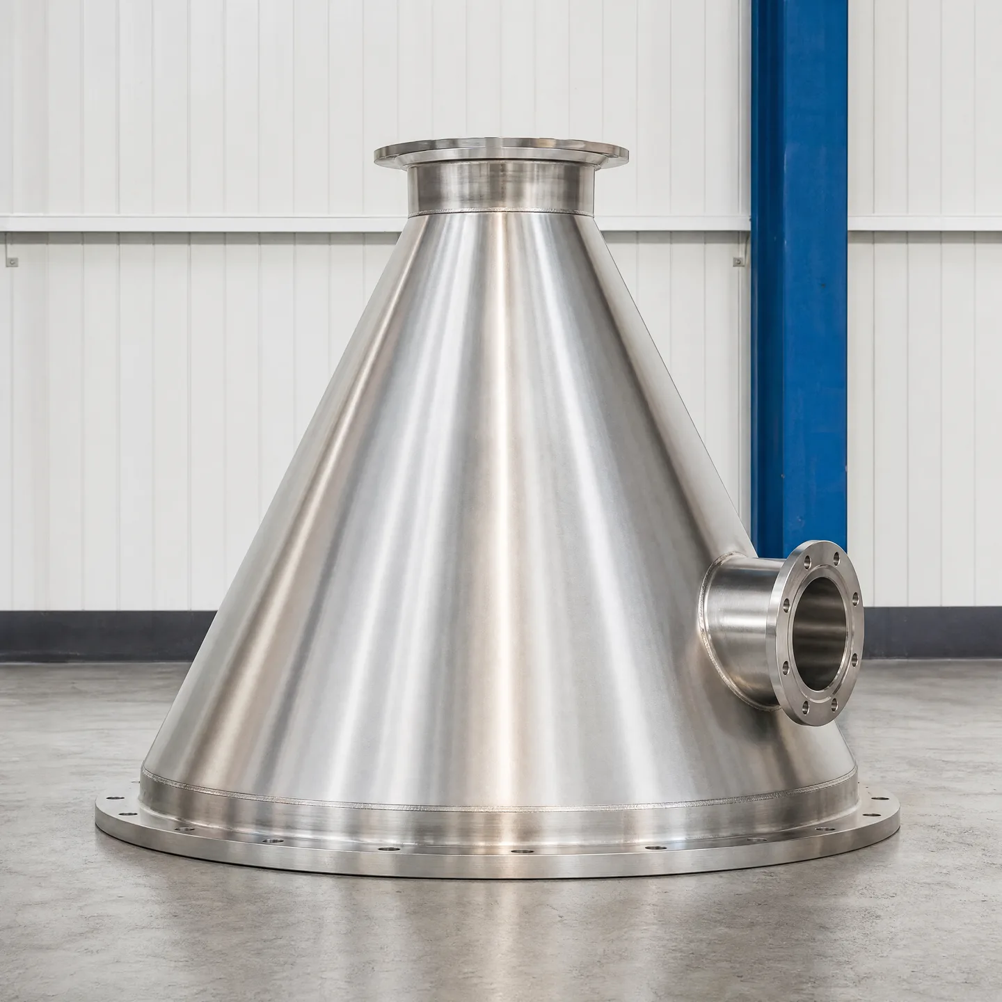 Formed stainless-steel cone transition with clean circular geometry